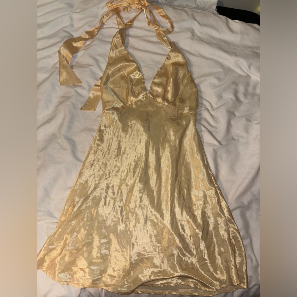hello Molly yellow satin mini dress